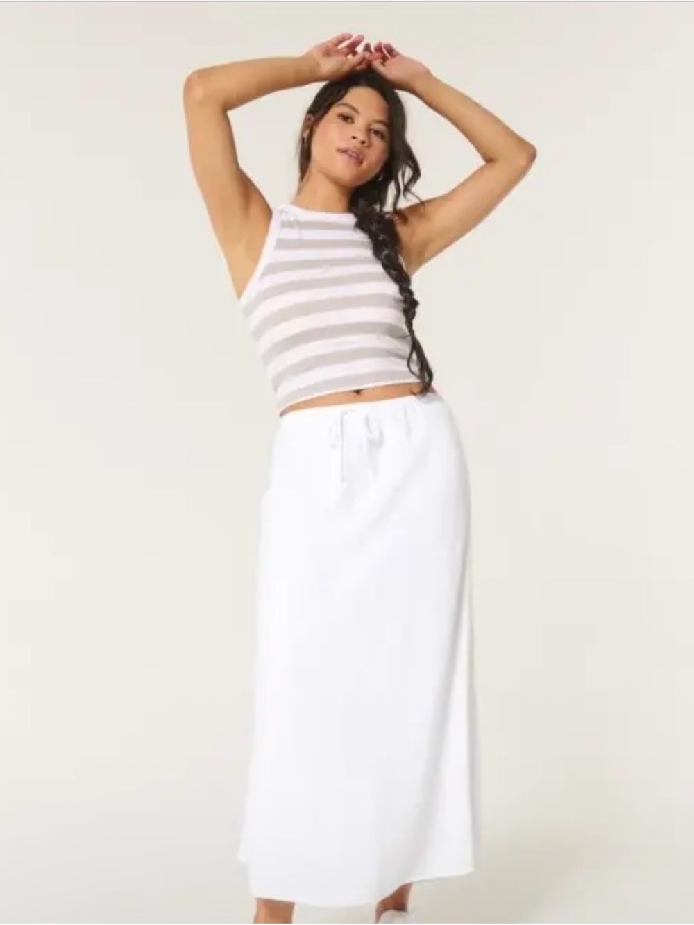 Hollister White Linen Midi Drawstring Skirt Medium